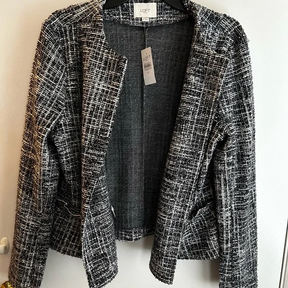 LOFT Women's Black and White Tweed Jacket - Picture 1 of 3